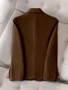 Women's Elegant Tailored Blazer, Plain Coat, 2 Buttons, Beautiful Summer, Long Sleeve - 咖啡棕 - 查看 2
