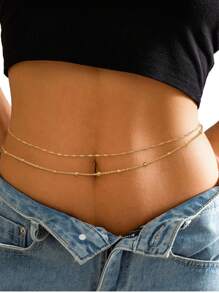 2pcs Fashionable Sexy Navel Chain & Waist Chain, Casual Beach Body Jewelry Set, Gift