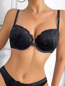 Women's Bra Front Buckle Soft Mold Cup Lace Back Soft Mold Cup Lace Back Support Plastic Instantlift Bra