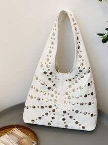 1 Pc Personalized Fashionable Retro Y2K Style Solid Color PU Leather Strap With Full Body Rivet Inlay Design Women's Shoulder Bag For Concerts&Travel&Vacation&Shopping&Gift Giving