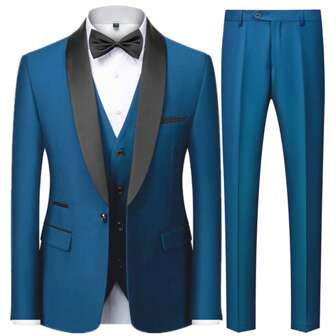 男士修身三件套正装，高品质商务/社交/正式场合着装，新郎婚礼礼服套装，包含外套、裤子和马甲