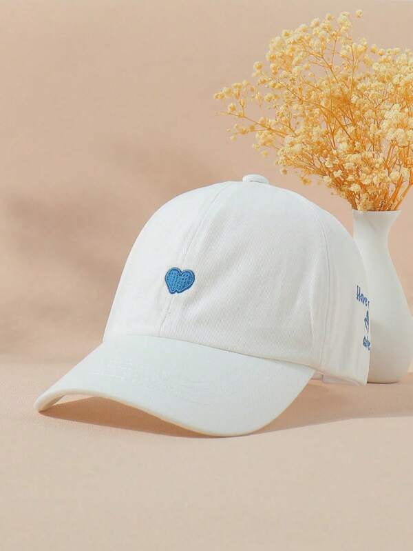 1pc Heart & Letter Embroidered Half-Mesh Ponytail Girl's Baseball Cap, Sporty Sun Protection Hat, Ins Style