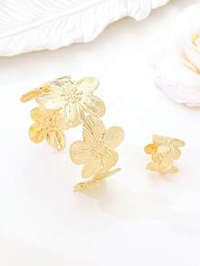 1 套复古叶子和花卉设计时尚手镯和戒指，现代简约风格