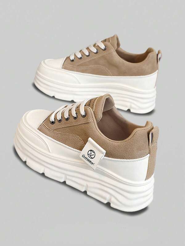 2025 New Spring/Autumn White Sneakers For Women, Thick Sole Platform Casual Chunky Sneakers, Versatile PU Leather Sport Running Shoes