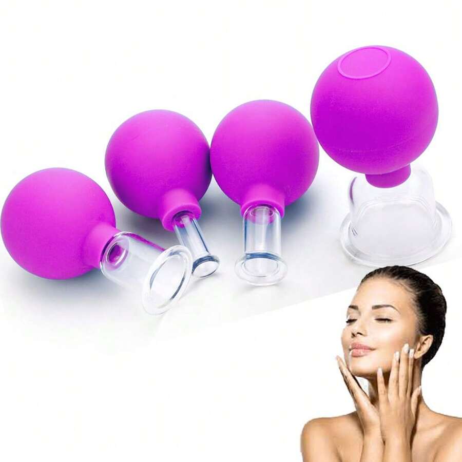 Set Of 4 Vacuum Silicone Cupping Heads For Face Lifting, Facial Massage, Pink