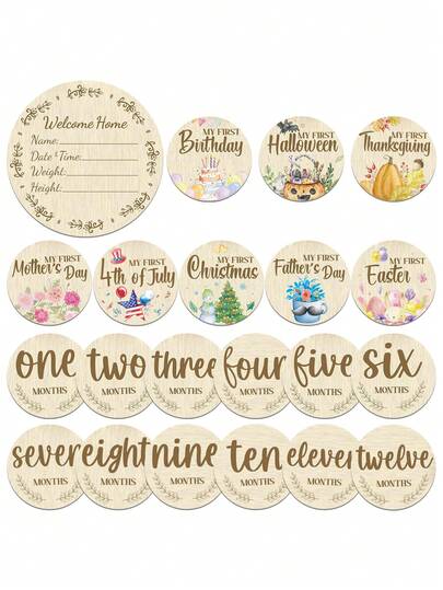 11 delar/set - Rekvisita för milstolpar i bebisformat: 10 dubbelsidiga träskivor med milstolpar och 1 enkelsidig "Välkommen hem"-minnestavla i trä. Perfekt för tillkännagivanden till nyfödden, babyshowerpresenter, firande av första milstolpen, fotorekvisita, graviditetsminnen, milstolpar för bebisens tillväxt och babyshowerpresenter.
