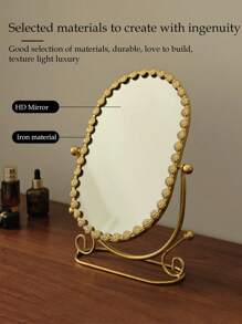 1 Vanity Mirror, Home Bedroom Desktop Vanity Mirror, Creative Wrought Iron Makeup Mirror, Reversible Makeup Mirror, Perfect Gift For Bedroom Or Travel, Students, Mothers, Friends