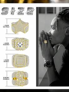 Milacolato 5pcs 18K Gold Plated Bling Pinky Ring Simulated Diamond Iced Out CZ Punky Rappers Star Dollar Sign Hip Hop Ring For Men