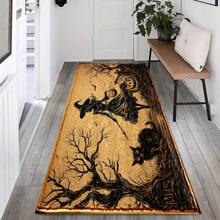 1 pieza Felpudo de goma con estampado de bruja de Halloween, árbol desnudo y gato, tapete para baño, cocina, lavandería, decoración de ambiente festivo, decoración para el hogar, fiesta, boda, cocina