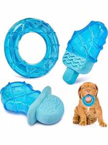 1 pieza Juguete para mascar para perros, paleta helada relleable y congelable para mantener fresco a tu perro en verano, juguete de helado para mascotas, con formas de paleta, rosquilla y barra de queso, color azul
