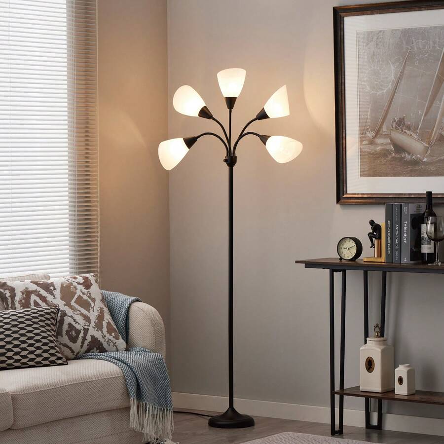 HonoDing Medusa Floor Lamps Standing Lamps 5 Heads Adjustable Reading Light Large Shade Use E26 A19 Bulb Floor Lamps For Living Room Lamp ,For Lamp Bedroom House Essentials,Christmas Decorative Lights (Black)