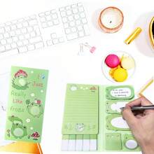 1 Cute Frog Note Set - 550 Self-Adhesive Notepads, Cartoon Frog Themed Dividers And Page Markers, Personalised Home And Office Stationery Set