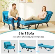 Convertible Single Folding Sofa Bed Sleep Chair W/ 6 Positions Adjustable Backrest - Blue - View 2
