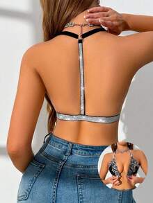 Women's Wireless Front Closure Comfortable Bra With Embroidery And Metal Hook Closure - Black - View 2