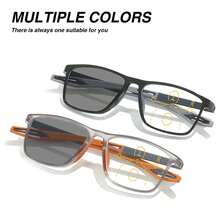 1pc Sports Photochromic Bifocal Reading Glasses, Lens With Light Sensitivity Change Function, Super Flexible TR Temples, Classic Colorblock Rectangular Frame, Simple & Comfortable Multifocal Reading Glasses - Orange - View 3