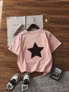 Tropical Print Crew Neck Short Sleeve T-Shirt For Teenage Girls, Summer Top - Black - View 4