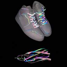 1 Pair Holographic Reflective Shoelaces, Double-Sided High Reflective Bright Color Shoelaces, Durable For Sports Shoes - Multicolor - View 2
