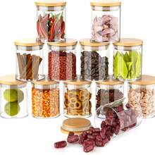 6 Set Glass Jars Set 260ml, 9oz Spice Jars Food Cereal Storage Container With Bamboo Airtight Lids And Labels For Flour, Sugar, Coffee, Candy, Snack And More