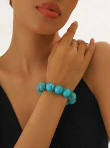 1pc Boho Round Geometric Plastic Cloud Beaded Elastic Bracelet For Women, Holiday & Daily Use Gift