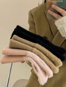 1 Paar einfache Plüsch-Patchwork-Strickhandschuhe, stilvolle, elegante, weiche und warme fingerlose Handschuhe für Herbst und Winter, kältebeständig, mit elastischem Handgelenk