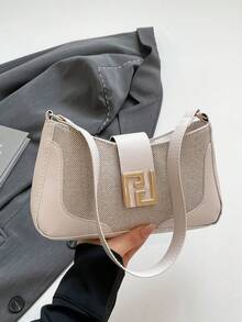 Transboundary Artsy French Linen Patchwork Minimalist Large Capacity 2025 New Arrival Fashion Shoulder Cross-Body Underarm Baguette Bag - White - View 1