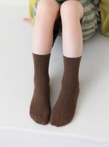 5/2/1 Pair Pack Children's Mid-Calf Socks, Suitable For Boys, Girls, Infants, Black, White, Khaki, Coffee, Solid Color, Striped, Massage Bottom, Pineapple Pattern Bottom, All Season, Thin, Mid-Calf, Casual, Fashionable, Comfortable, Versatile, Cute, Suitable For Daily Wear, Can Be Paired With Casual Shoes, Sneakers, Back To School Season, Students, New School Term, Start Of School, Classroom