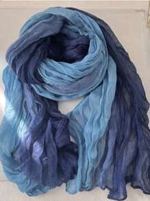 1pc Women Long Lightweight Ombre Linen-Look Scarf, Soft Breathable Pleated Shawl Wrap, Fashionable For Daily Outfits, Beach, Travel And Sun Protection