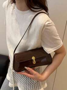 Women's Retro Faux Leather Flap Decor Underarm Shoulder Bag, Suitable For Dates, Outings, Parties And Other Occasions - Coffee - View 5