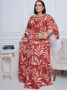 Plus Size Long Dress With 3/4 Flare Sleeve - 赤陶埃斯塔姆. - 查看 3