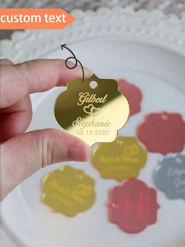 300/200/100/50/30/10/5 pezzi Etichette personalizzate in specchio acrilico, etichette "Salva la data", con fori, dimensioni 4x3,5 cm, utilizzabili come bomboniere per festa di nascità, bomboniere per matrimonio, etichette personalizzate per articoli fatti a mano, etichette per matrimonio, etichette personalizzate, ciondoli per torte, gettoni per ricevimenti, etichette per battesimo, etichette per fidanzamento, decorati in modo elegante, regali personalizzati