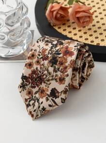 1 pieza Corbata de seda sintética con estampado floral vintage para hombre, accesorio elegante de vestir casual para uso diario