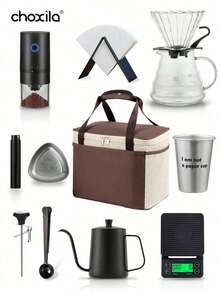 choxila 02 号滴滤咖啡套装 - 便携式旅行露营套装，带储物袋 - 完整的滴滤咖啡机配件（咖啡爱好者的理想节日礼物）/ - V60 Set - 查看 12