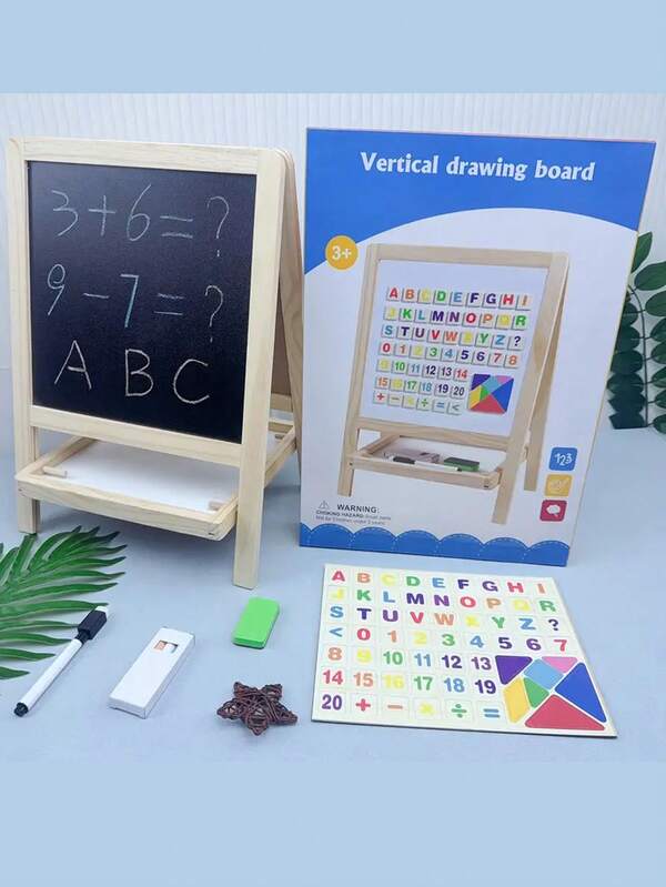 لوح طباشيري ولوح أبيض مزدوج على إيزل خشبي مع طباشير وأقلام تحديد وممحاة - مناسب للأعمار من 3 إلى 12 سنة, محطة رسم وتلوين قائمة ، لعبة تعليمية | تصميم ملون | إطار خشبي قوي ، لوازم فنية