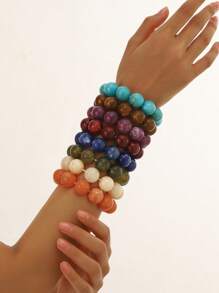1pc Boho Round Geometric Plastic Cloud Beaded Elastic Bracelet For Women, Holiday & Daily Use Gift