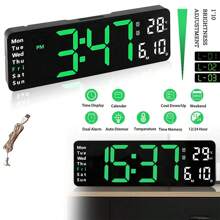 TRMVY 13/16 Inch Large Display Digital Wall Clock LED Digital Clock Time Temp Date Week Display Table Clock Wall-Mounted Dual Alarms LED Clocks, Timer, Automatic Dimming, For Home Living Room And Office Decoration
