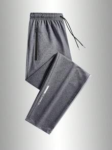 Boyfriend Style Men's 1 Piece Of Autumn And Winter Casual Pants, Soft And Comfortable Fabric, Reflective Leg And Zipper Pocket, Suitable For Running, Daily Training And Leisure Outing - Grey - View 3