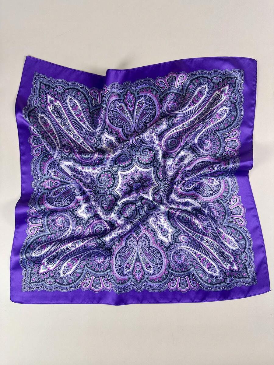 1条女士佩斯利印花围巾，优雅缎面领巾头巾，连衣裙配饰