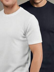 Kit 2 Basic Casual Textured T-Shirt Straight Textured Premium Mesh - Black and White - View 1
