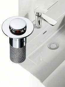 1个弹起式水槽塞，采用不锈钢滤网和镀铬塑料外壳，适用于洗手盆排水、毛发捕捉过滤、浴室防堵塞，本产品非通用型号。购买前请确认产品尺寸是否合适，适用于出水口直径3.4-4.0厘米。 - 銀色 - 查看 3