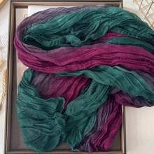 1pc Women Long Lightweight Ombre Linen-Look Scarf, Soft Breathable Pleated Shawl Wrap, Fashionable For Daily Outfits, Beach, Travel And Sun Protection