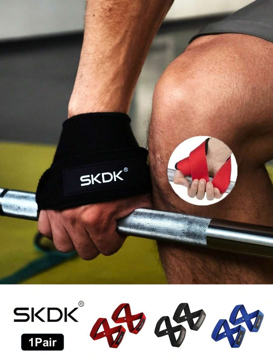 1 Pair SKDK Fitness Lifting Wrist Wraps | 8-Shape Weightlifting Wrist Straps | Heavy Duty Weight Lifting Grips, Dumbbells, Barbell, Deadlift | Home Gym, Workout Training | Non-Slip, Sweat-Absorbent | Fitness Palm Protectors, Unisex