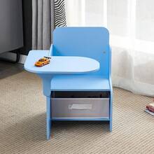 2 In 1 Wooden Children Table With Chair, Small Kids Table And Chair Set With Storage Box, Suitable For Kids Children Toddlers Boys Girls, Blue - Blue - View 2