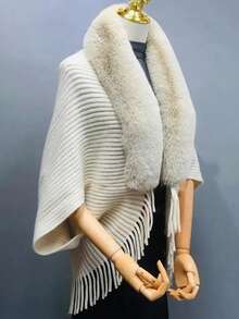 1 件女式宽松蝙蝠袖斗篷开衫毛衣，针织披肩领外套，适合室内和室外，时尚套头衫适合日常穿着，秋冬