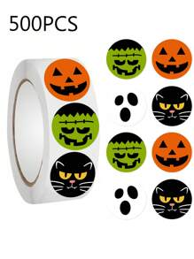 500 pièces Stickers décoratifs d'Halloween de 2,5 cm, motif mignon de citrouilles, chats et fantômes, stickers autocollants, set de stickers thème Halloween adorable pour le DIY, l'emballage cadeau, la décoration de cartes, la décoration de fête, adapté pour la célébration d'Halloween et la décoration de la maison