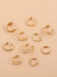 10pcs Set Minimalist C Letter Ear Cuffs Without Piercing, European Style Cross-Border Fashionable