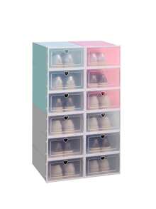 20 个可折叠塑料鞋盒，可堆叠翻盖鞋盒，带透明盖子（白色和粉色可选） - 粉色 - 查看 5