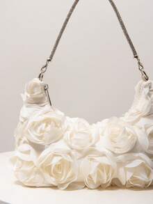 Túi đeo vai họa tiết hoa hồng thanh lịch, Túi hoa, Túi dự tiệc cưới, Túi dự tiệc, Phụ kiện dự tiệc, Túi xách nữ phong cách cao cấp, Đồ cưới, Túi xách nữ thanh lịch (Họa tiết có thể thay đổi) - Màu be - Xem 4