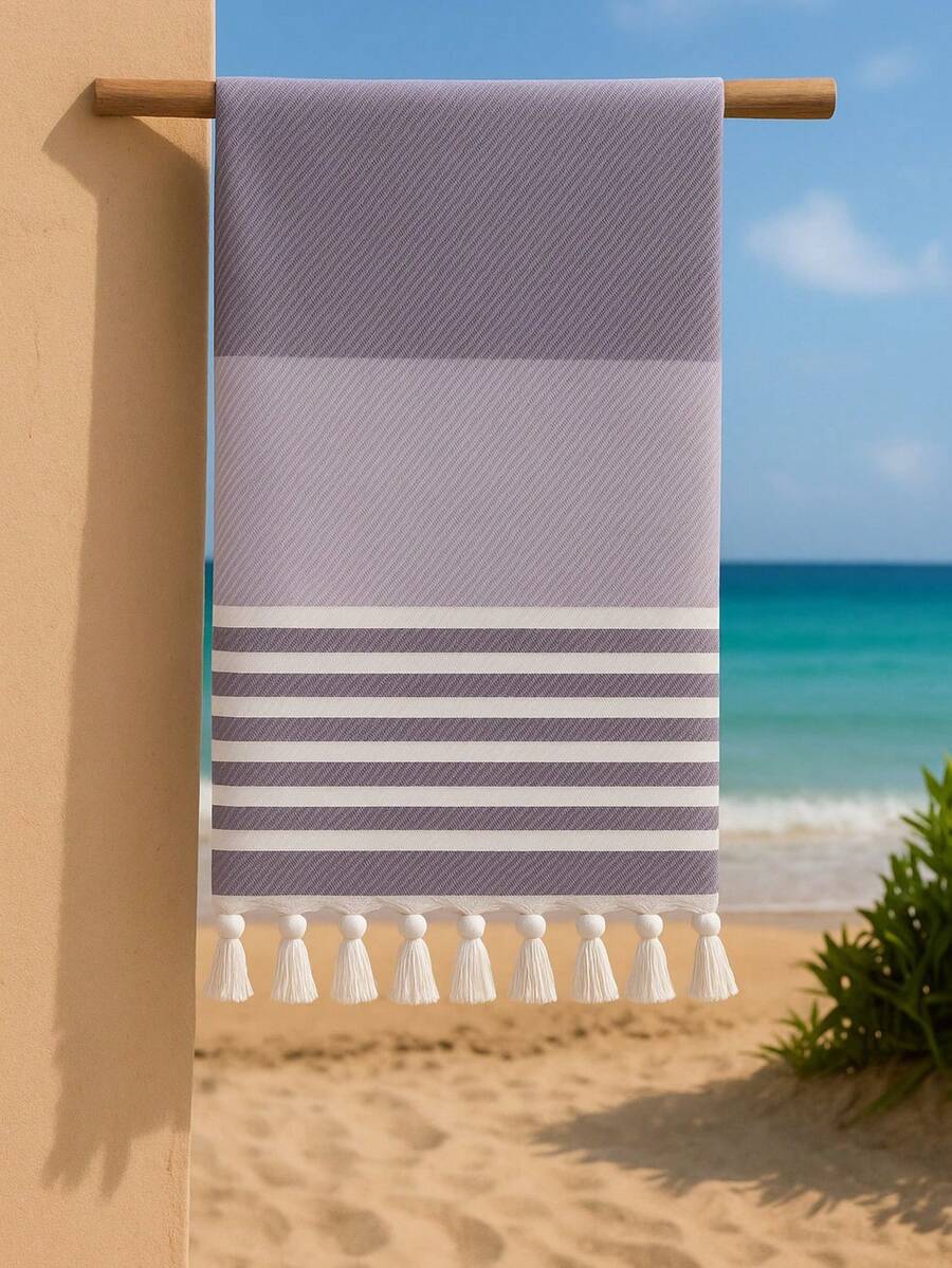 Ręcznik plażowy 100x180 cm – 90% bawełny, 10% poliestru – miękki, szybkoschnący i chłonny – wyprodukowano w Turcji - Beżowy - Zobacz 1