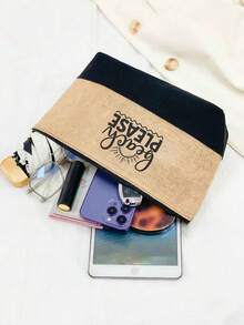 女士沙滩托特包套装，印有“Please”字样的帆布沙滩配饰包，适合婚礼、生日和节日。它是送给女性、母亲、老师、朋友、伴娘、学生和返校季的绝佳礼物。它是一款大容量包袋，适合周末度假、沙滩活动、短途旅行、旅行包，以及送给朋友的个性化生日礼物。 - 彩色 - 查看 4