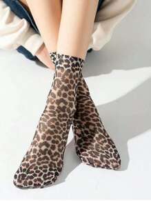 Leopard Print Thin Socks, Lightweight Soft Socks, Women'S Socks, Summer Socks, Luxury Socks, Women'S Knee Socks And Stockings, Breathable And Comfortable, Mature Leopard Print Socks For Women, Daily Essentials, Back To School